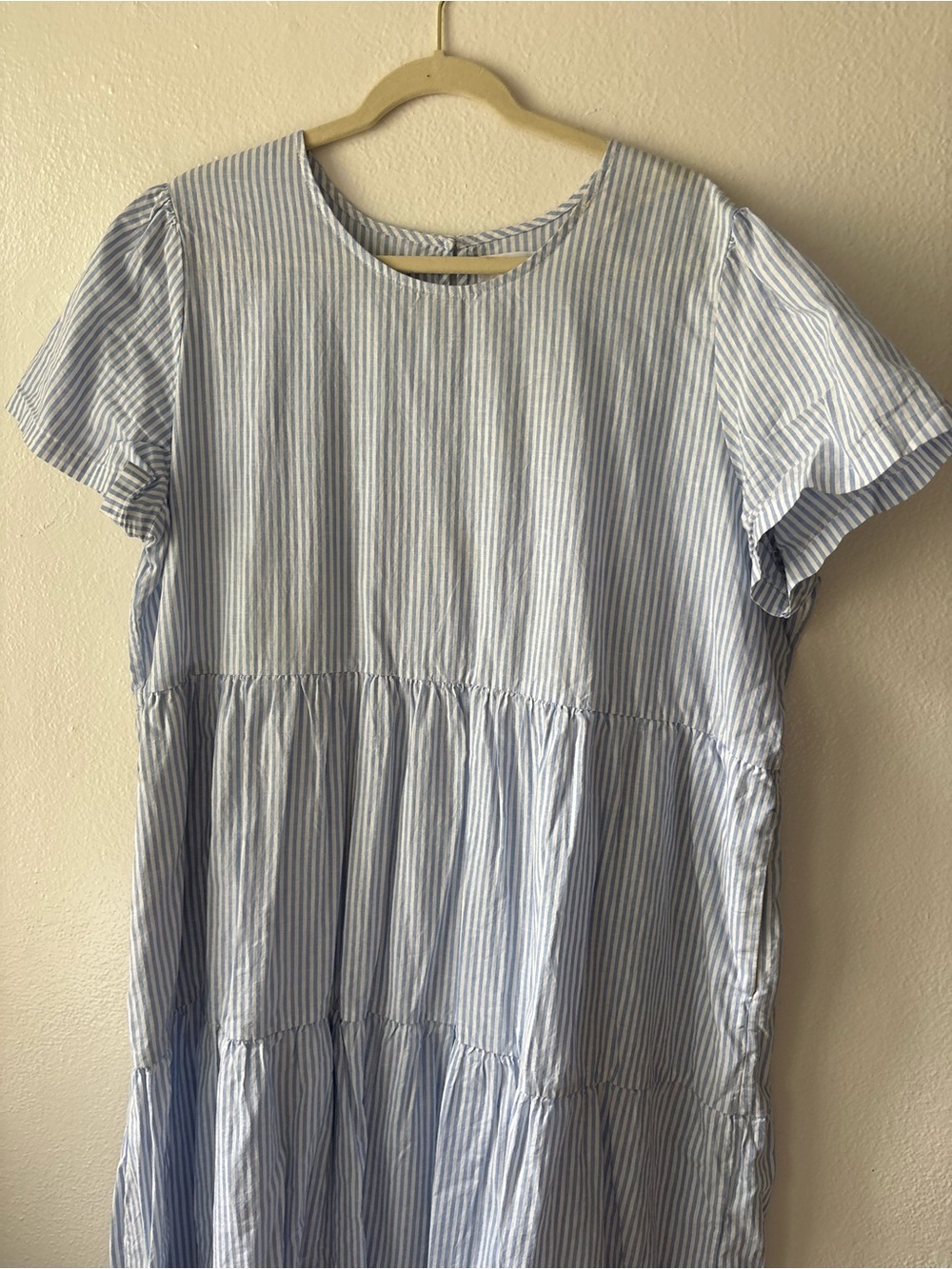 Tradlands Chalet Light Blue Stripe Tiered Short-Sleeve Women's Dress - Picture 2 of 6